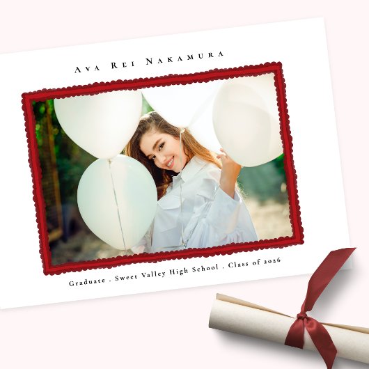 Modern Red Photo Frame Graduation Class of 2026 Aankondiging