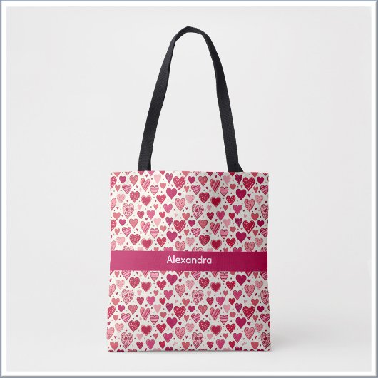 Modern Red & Pink Hearts Pattern Draagtas