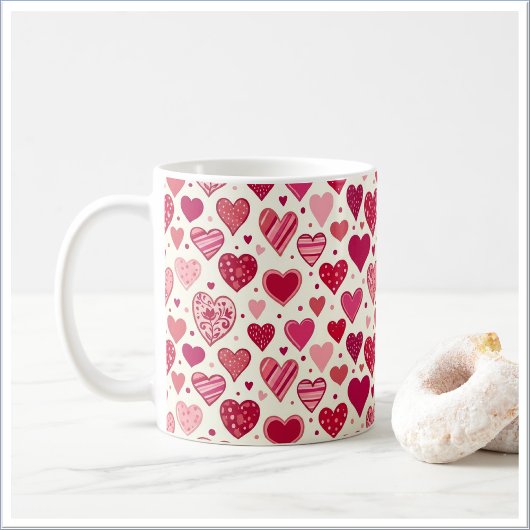 Modern Red & Pink Hearts Pattern Koffiemok