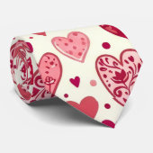 Modern Red & Pink Hearts Pattern Stropdas (Opgerold)