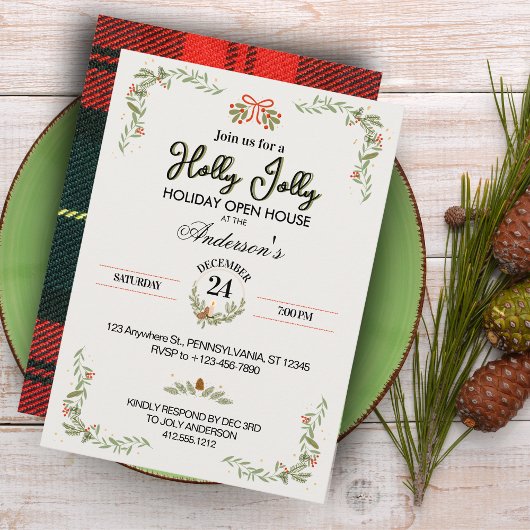 Modern Red Plaid Christmas Party Invitation