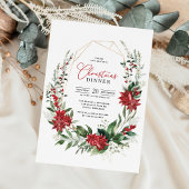 Modern Red Poinsettia Greenery Christmas Dinner Kaart