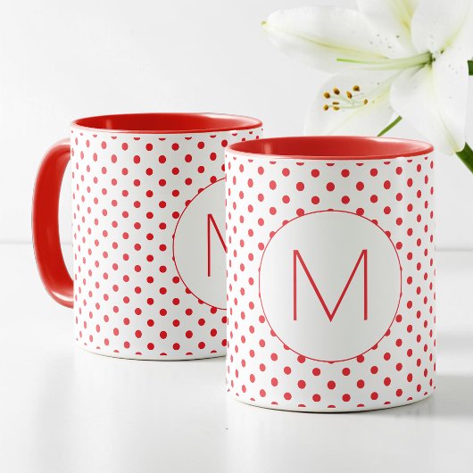 Modern Red Polka Dot Pattern Cute Initial Monogram Mok
