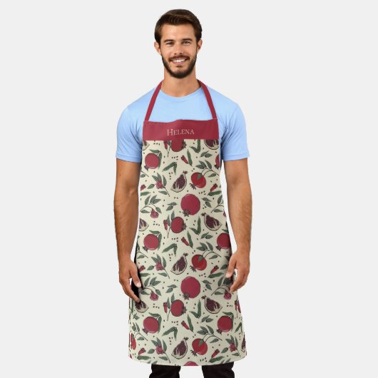 Modern Red Pomegranate Fruit Pattern Schort (Gedragen)