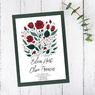 Modern Red Poppy Flowers Leaves Wedding Kaart