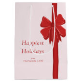 Modern Red Ribbon Bow Wrapped Christmas Medium Cadeauzakje (Achterkant)