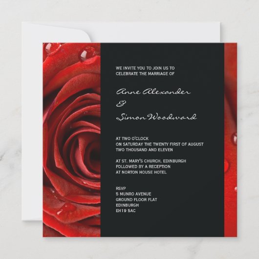 Modern Red Rose Wedding Invitation Kaart (Voorkant)