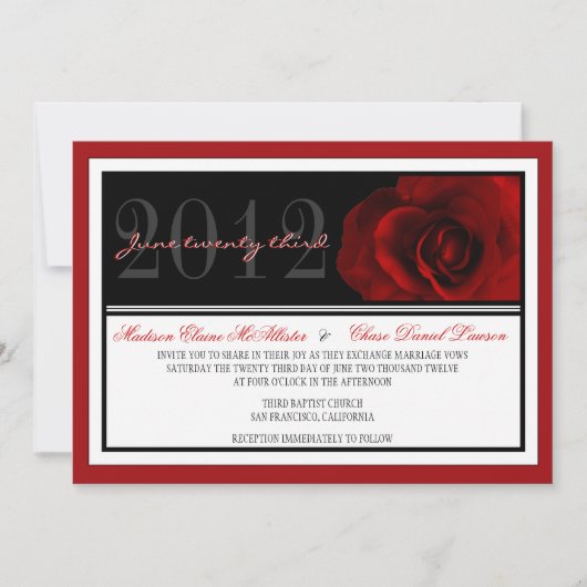 Modern Red Rose Wedding Invite Kaart (Voorkant)