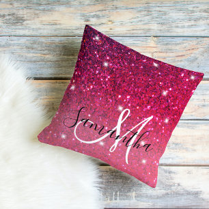 Modern Red & Roze Glitter Sparkles Buitenkussen