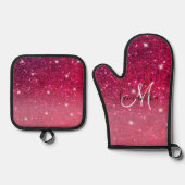 Modern Red & Roze Glitter Sparkles Ovenwant & Pannenlap Set (Voorkant)