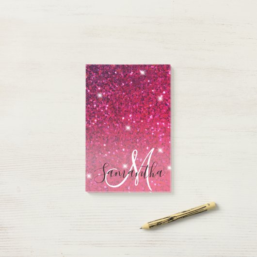 Modern Red & Roze Glitter Sparkles Post-it® Notes (Op bureau)