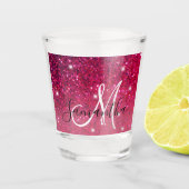 Modern Red & Roze Glitter Sparkles Shot Glas (Voorkant)