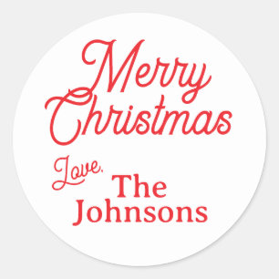 Modern Red Script Aangepaste naam Vrolijk Kerstfee Ronde Sticker