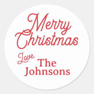 Modern Red Script Aangepaste naam Vrolijk Kerstfee Ronde Sticker