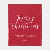 Modern Red Script Familie Vrolijk Kerstfeest Fleece Deken (Voorkant)