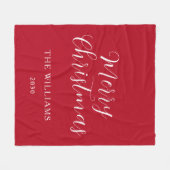 Modern Red Script Familie Vrolijk Kerstfeest Fleece Deken (Voorkant (Horizontaal))