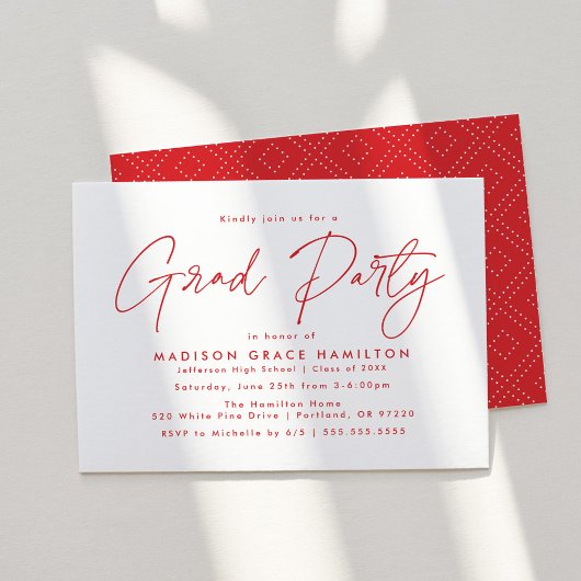 Modern Red Script Graduation Party Kaart
