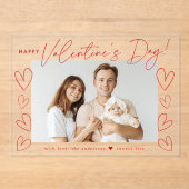 Modern Red Script Happy Valentine's Day Foto Acryl Uitnodigingen (Voorkant)