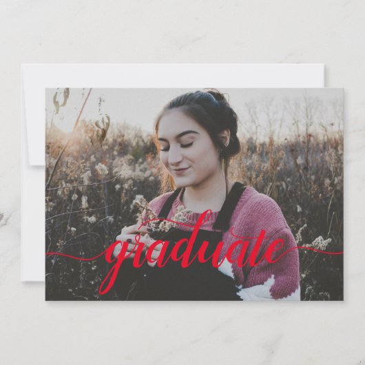 Modern Red Script Photo High School Afstuderen Aankondiging (Voorkant)