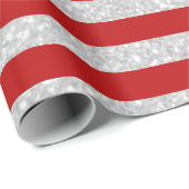 Modern Red Silver Glitter Stripes Kerstmis Cadeaupapier (Rol Hoek)