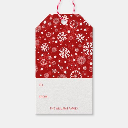 Modern Red Snowflake kerstfeestdag Label Cadeaulabel (Voorkant)