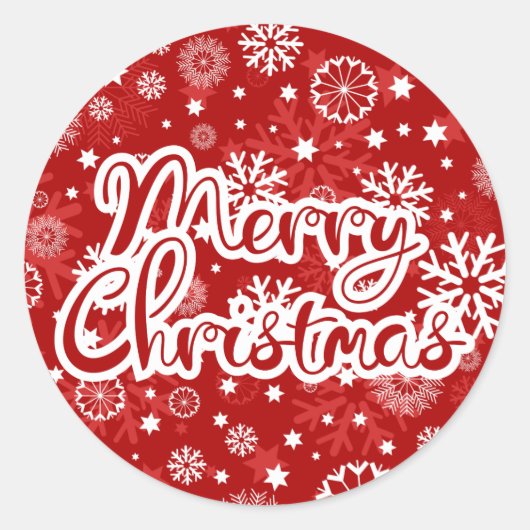 Modern Red Snowflake Merry kerstSticker Ronde Sticker (Voorkant)