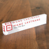 Modern Red Square Monogram Desk Naambordje (Zijkant)