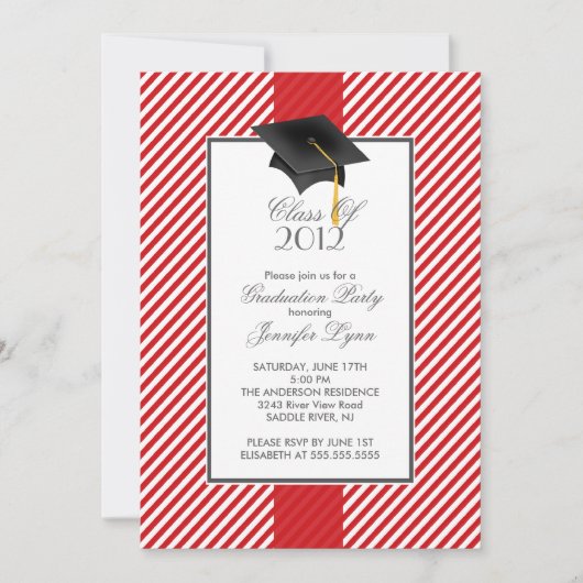 Modern Red Stripe Gradupe Party Invitation Kaart (Voorkant)