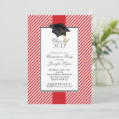 Modern Red Stripe Gradupe Party Invitation Kaart (Staand voorkant)