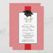 Modern Red Stripe Gradupe Party Invitation Kaart (Voorkant / Achterkant)