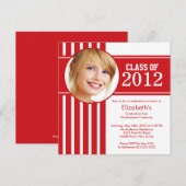 Modern Red Stripe Photo Graduparty Kaart (Voorkant / Achterkant)