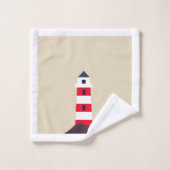 Modern Red Striped Lighthouse Bad Handdoek (Wasdoekje)