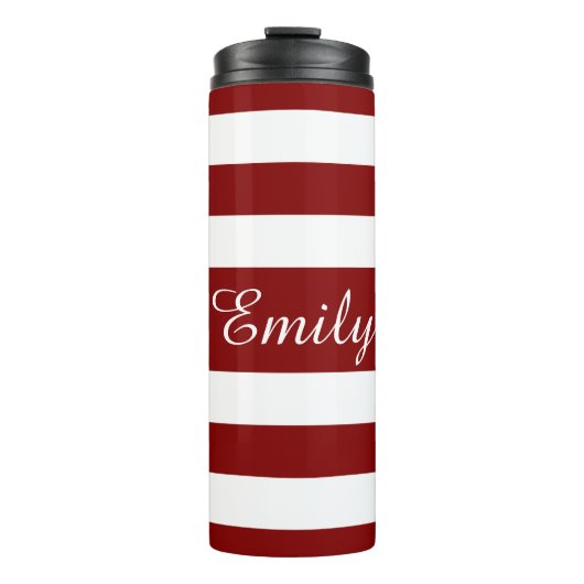 Modern Red Stripes Script Thermosbeker (Voorkant)