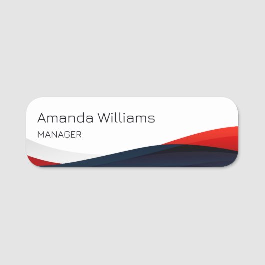 Modern Red Swirl Employee Name Tag (Voorkant)