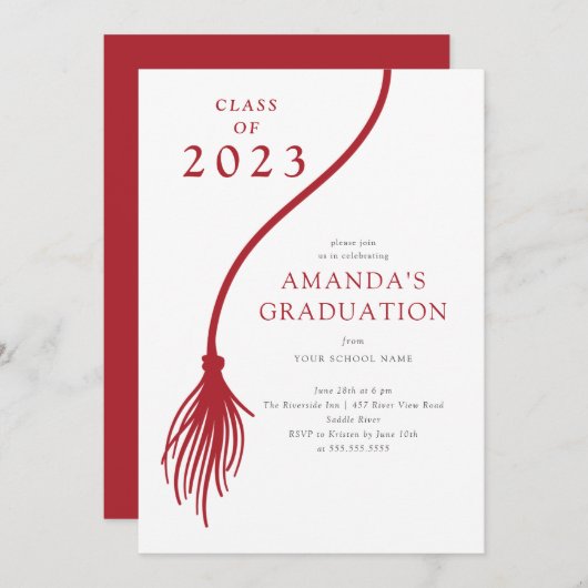 Modern Red Tassel Graduation Party Kaart (Voorkant / Achterkant)