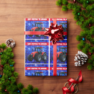 Modern Red Tractor op blauw Cadeaupapier