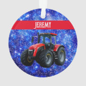 Modern Red Tractor op blauw Ornament (achterkant)