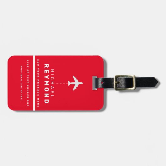 Modern Red Travel Bag Label met aangepaste naam Bagagelabel (Voorkant horizontaal)
