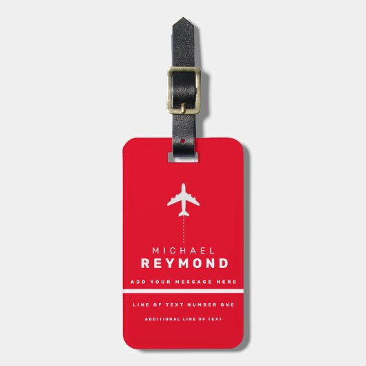 Modern Red Travel Bag Label met aangepaste naam Bagagelabel (Voorkant verticaal)