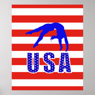 Modern Red White Blue Stars Stripes USA Gymnastiek Poster