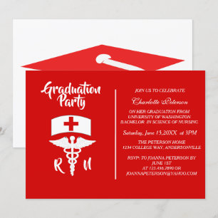 Modern Red & White Caduceus Nurse Graduation Party Kaart