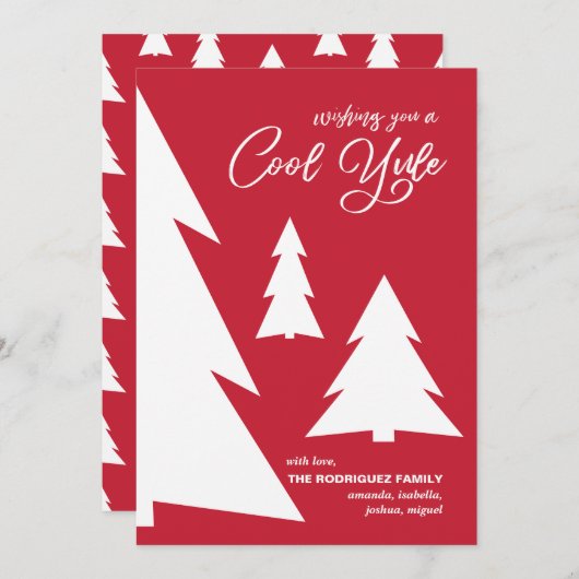 Modern Red White Cool Yule Script Geometric Trees Feestdagenkaart (Voorkant / Achterkant)