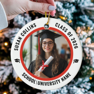 Modern Red & White Custom Photo Graduation Keramisch Ornament
