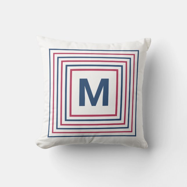 Modern Red White en Blue 4 juli Monogram Buitenkussen (Voorkant)