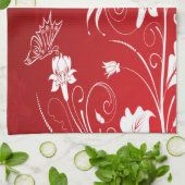 Modern Red & White Floral Theedoek (Gevouwen)