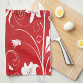 Modern Red & White Floral Theedoek (Quarter Fold)