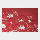 Modern Red & White Floral Theedoek (Horizontaal)