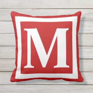 Modern Red White Monogram Letter Buitenkussen