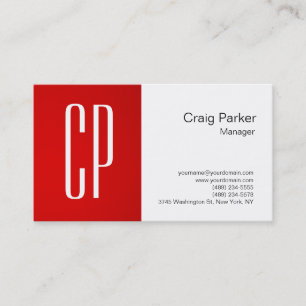 Modern Red White Monogram Professional Visitekaartje