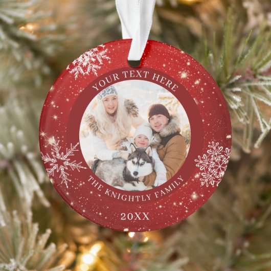 Modern Red White Snowflake Foto gepersonaliseerd Ornament (Boom)